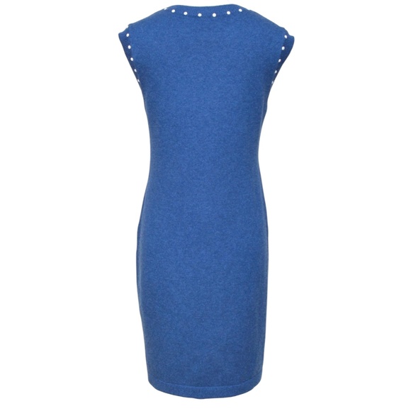 CHANEL Blue Sweater Dress Knit Pearls Shift Pockets Sleeveless Cashmere Sz 34 - Picture 3 of 10